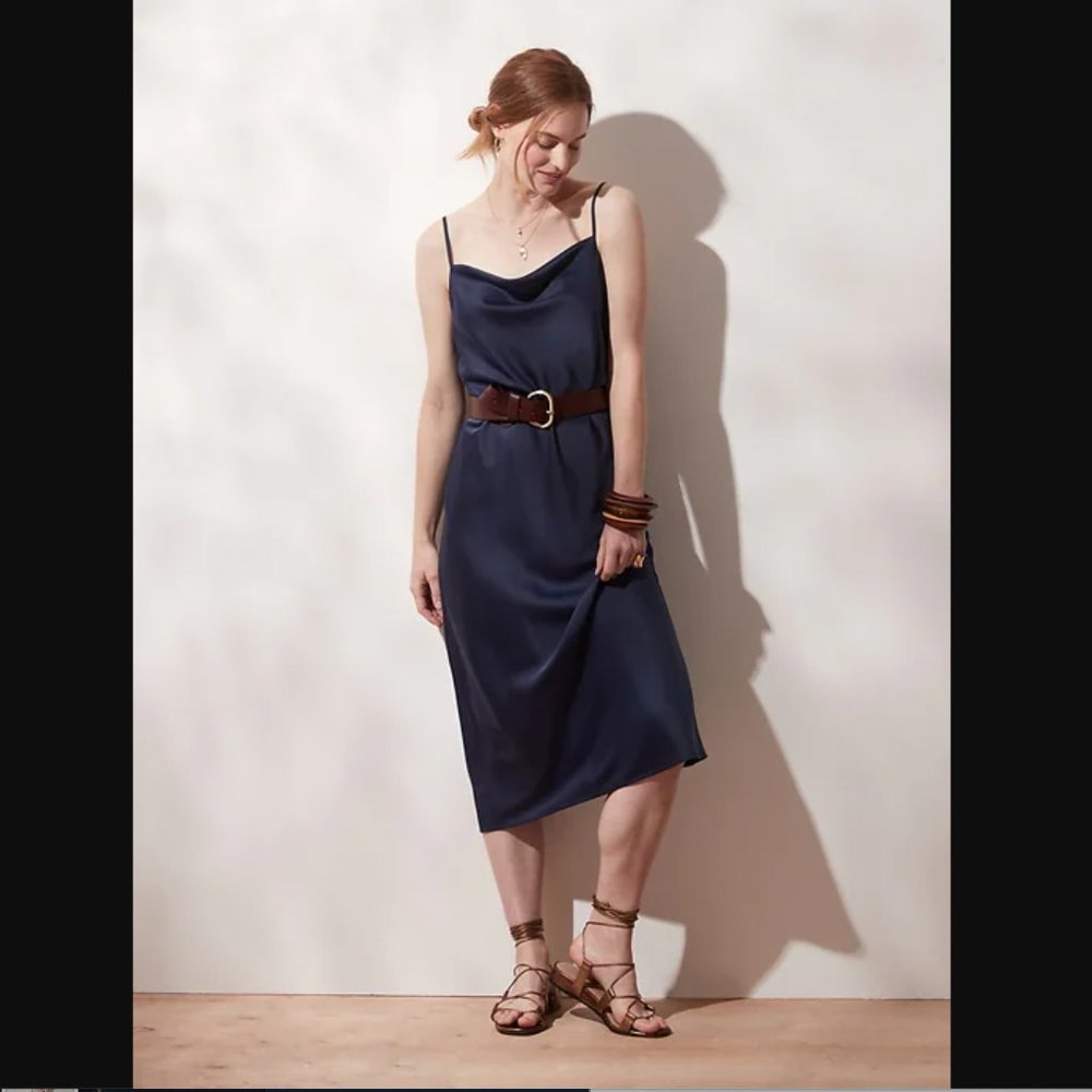 Banana Republic Cowl Neck Satin Slip Dress - Size Small - Caspian Blue